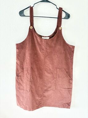 I’m Spoiled XL Brown Corduroy Pinafore Overall Mini Dress Pocket Boho